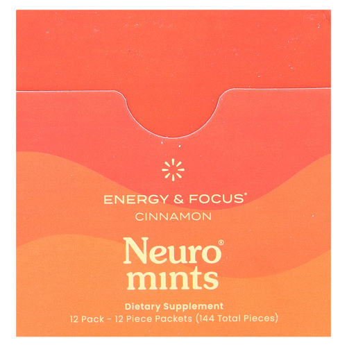 NeuroGum, NeuroMints, энергия и концентрация, корица, 12 пакетиков по 12 шт.