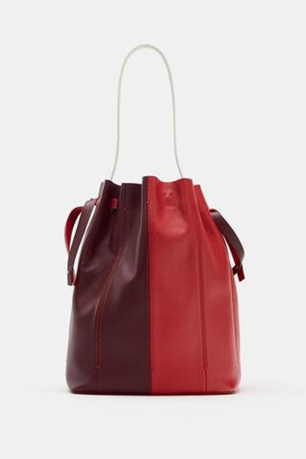ZARA КОМБИНИРОВАННАЯ КОЖАНАЯ СУМКА, КРАСНЫЙ