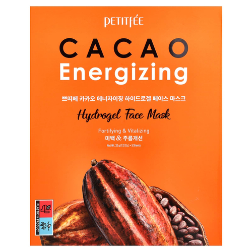 Petitfee, гидрогелевая маска для лица с какао (Cacao Energizing), 5 шт. в упаковке, 32 г (1,12 унции)