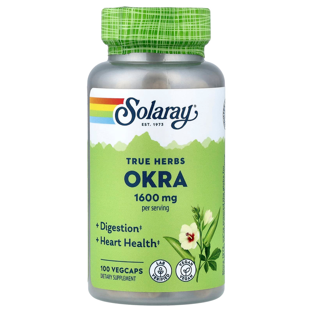 Solaray, True Herbs, бамия, 100 растительных капсул (400 мг на капсулу)