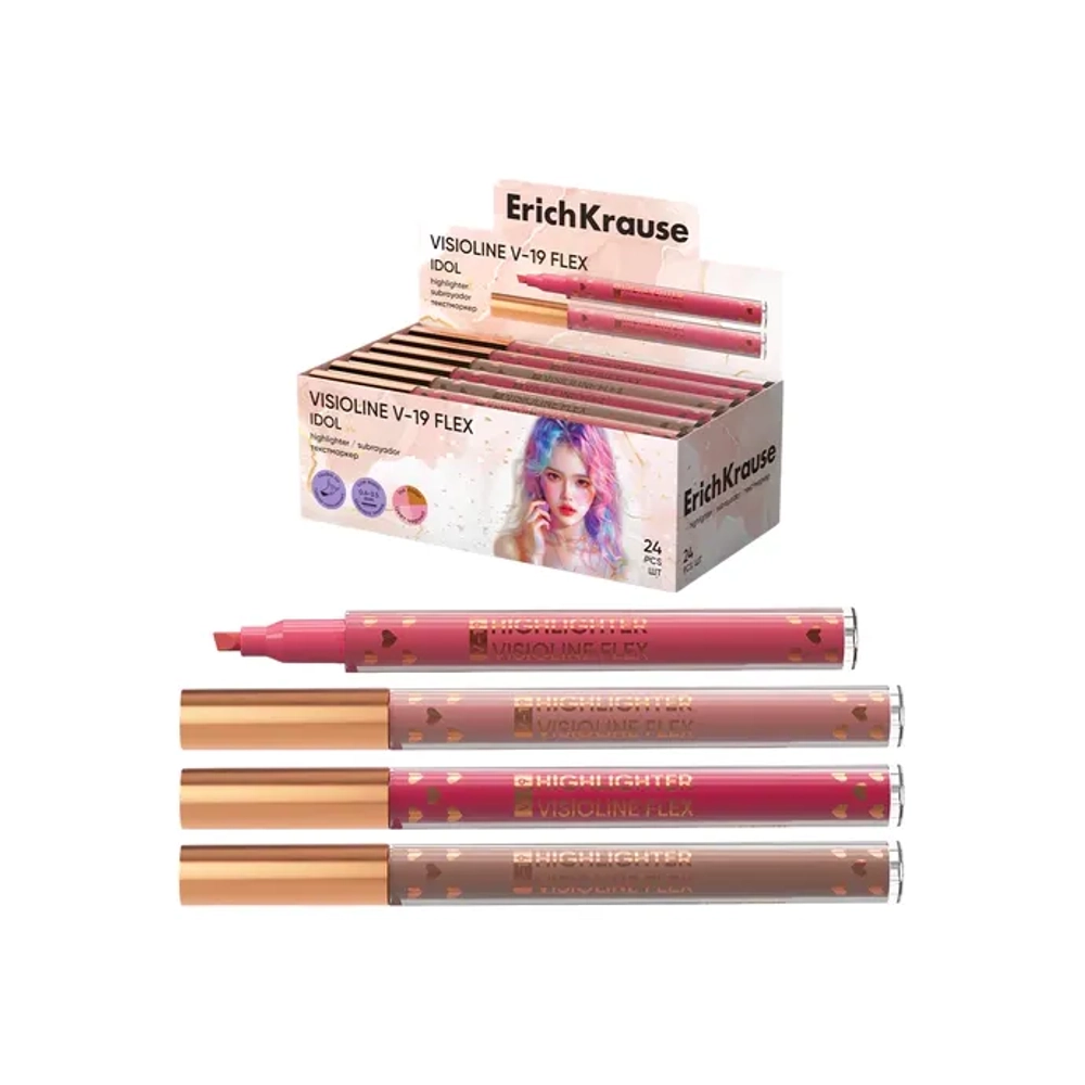 Текстовыделитель с гибким наконечником ERICH KRAUSE "Visioline V-19 Flex Idol", АССОРТИ, 63551