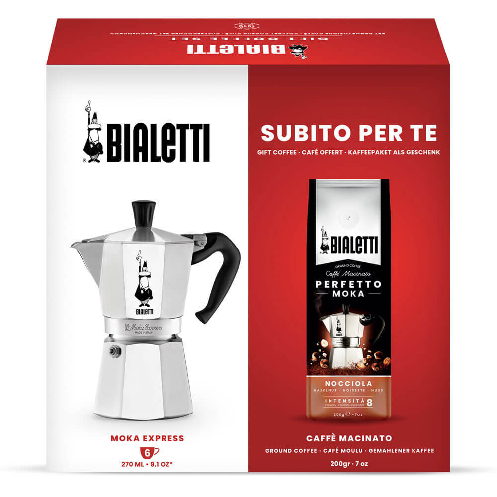 Набор Bialetti Moka Express и кофе молотый Nocciola 200 гр. 6 порций