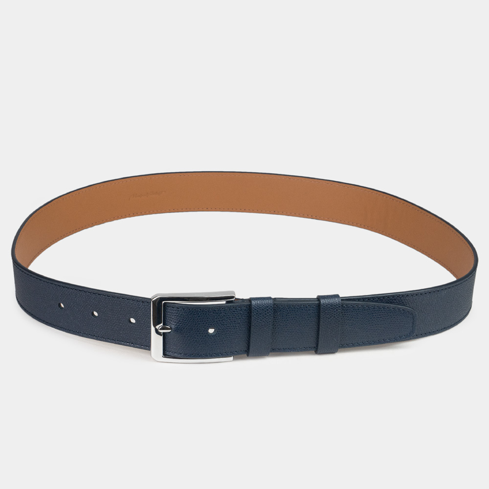 Ремень мужской 40 мм из кожи сафьяно, синего цвета