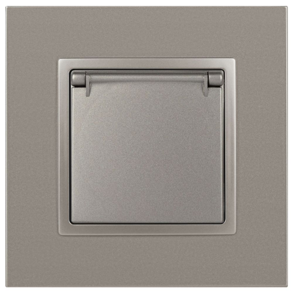 Розетка ЭРА Elegance 14-2103-16 с заземлением 2P+E Schuko со шторками с крышкой 16А-250В титан | Эра Elegance