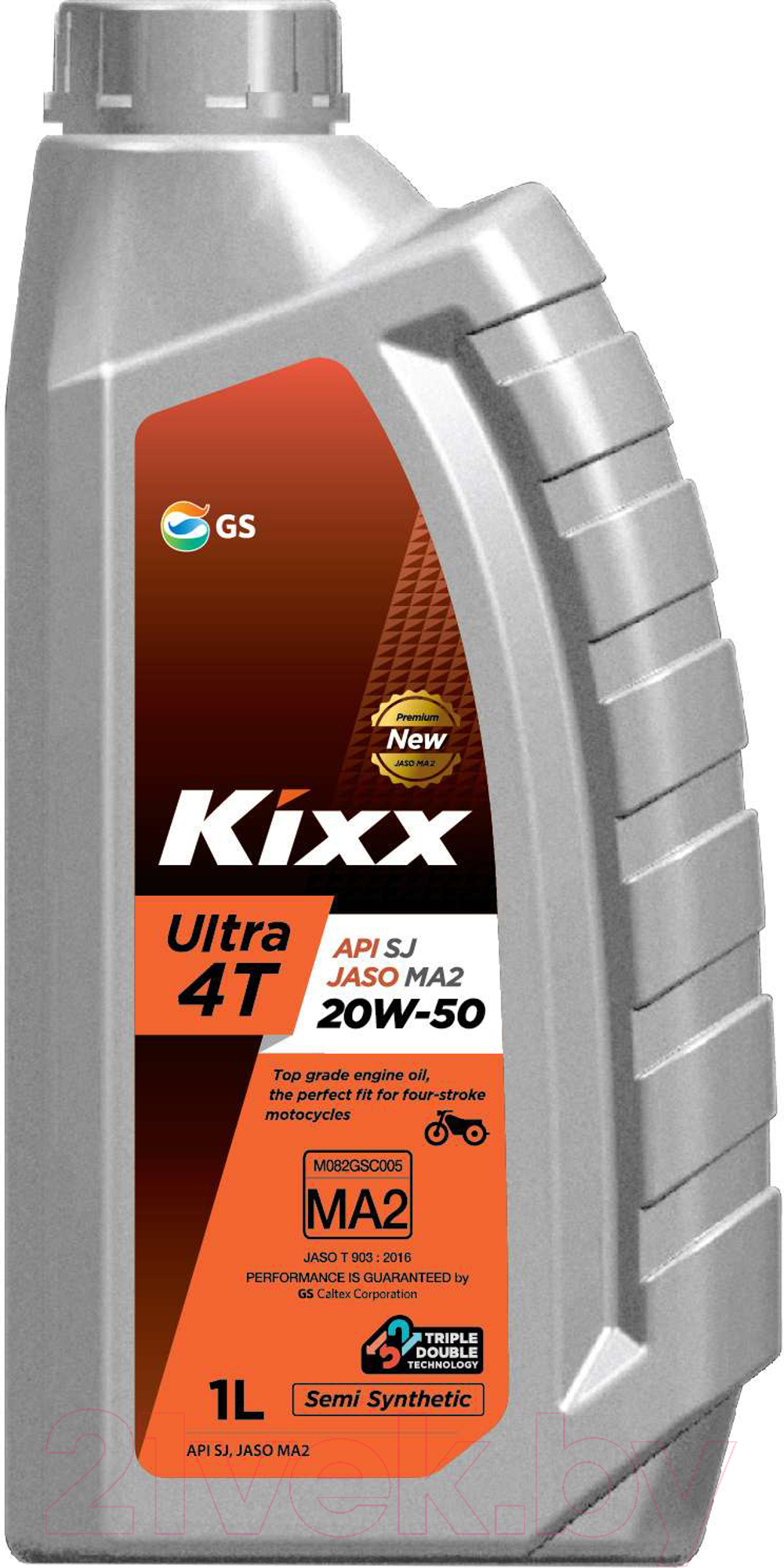 Масло моторное  20W50 4T, KIXX Ultra, 1 литр, полусинтетическое, API: SJ JASO MA2