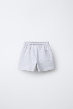 ZARA ШОРТЫ-БЕРМУДЫ БАЗОВЫЕ С ТЕКСТОВЫМ ПРИНТОМ, СЕРЫЙ МЕЛАНЖ