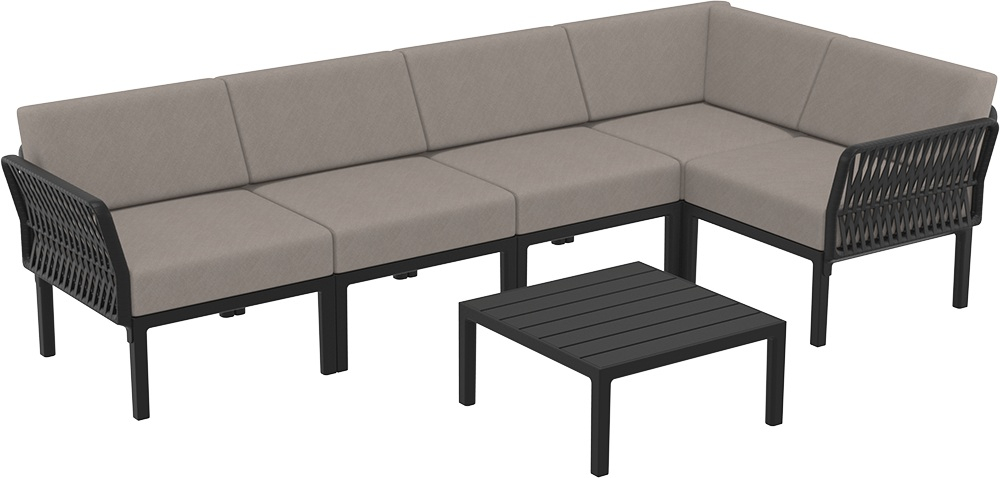 Комплект пластиковой мебели Siesta Contract Portofino Lounge Corner, черный, светло-коричневый