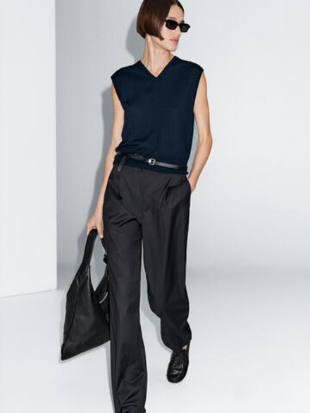Massimo Dutti Брюки с эластичным поясом и защипами, темно-синий