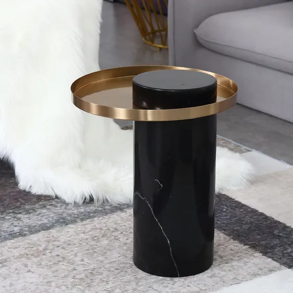 Журнальный столик Melba, Ø42х53 см, черный мрамор, золото