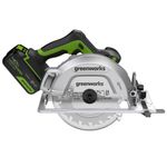 Дисковая пила акк. Greenworks GD24CS, 24V,б/щет,185х20мм, 4500 об/мин, рез 63мм,1х4Ач,ЗУ,кор (1500907CUB)