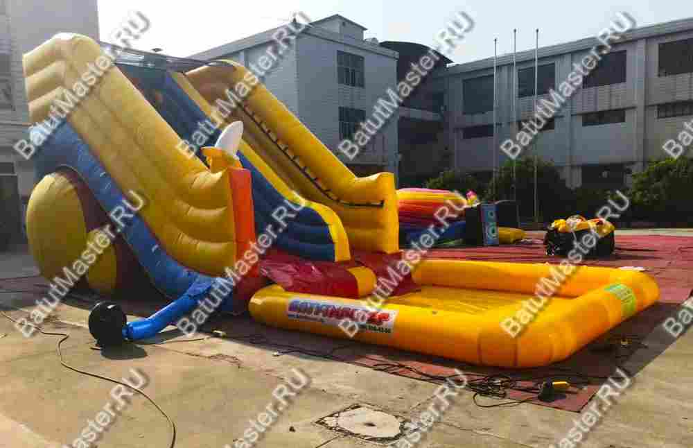Надувная горка с бассейном «Мартышка» на постоянной подкачке 10*4*5 м