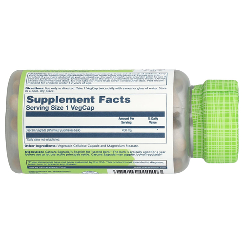 Solaray, True Herbs, каскара саграда, 450 мг, 100 вегетарианских капсул