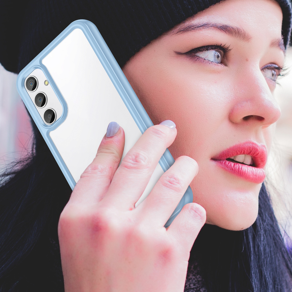 Чехол противоударный с мягкими рамками синего цвета для Samsung Galaxy A34 5G, мягкий отклик кнопок