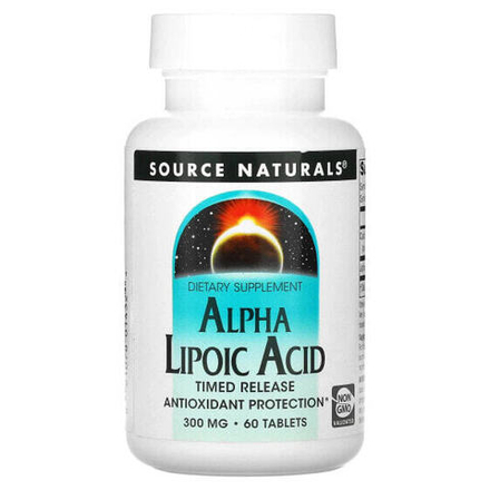 Антиоксиданты Source Naturals, альфа-липоевая кислота, медленное высвобождение, 300 мг, 60 таблеток