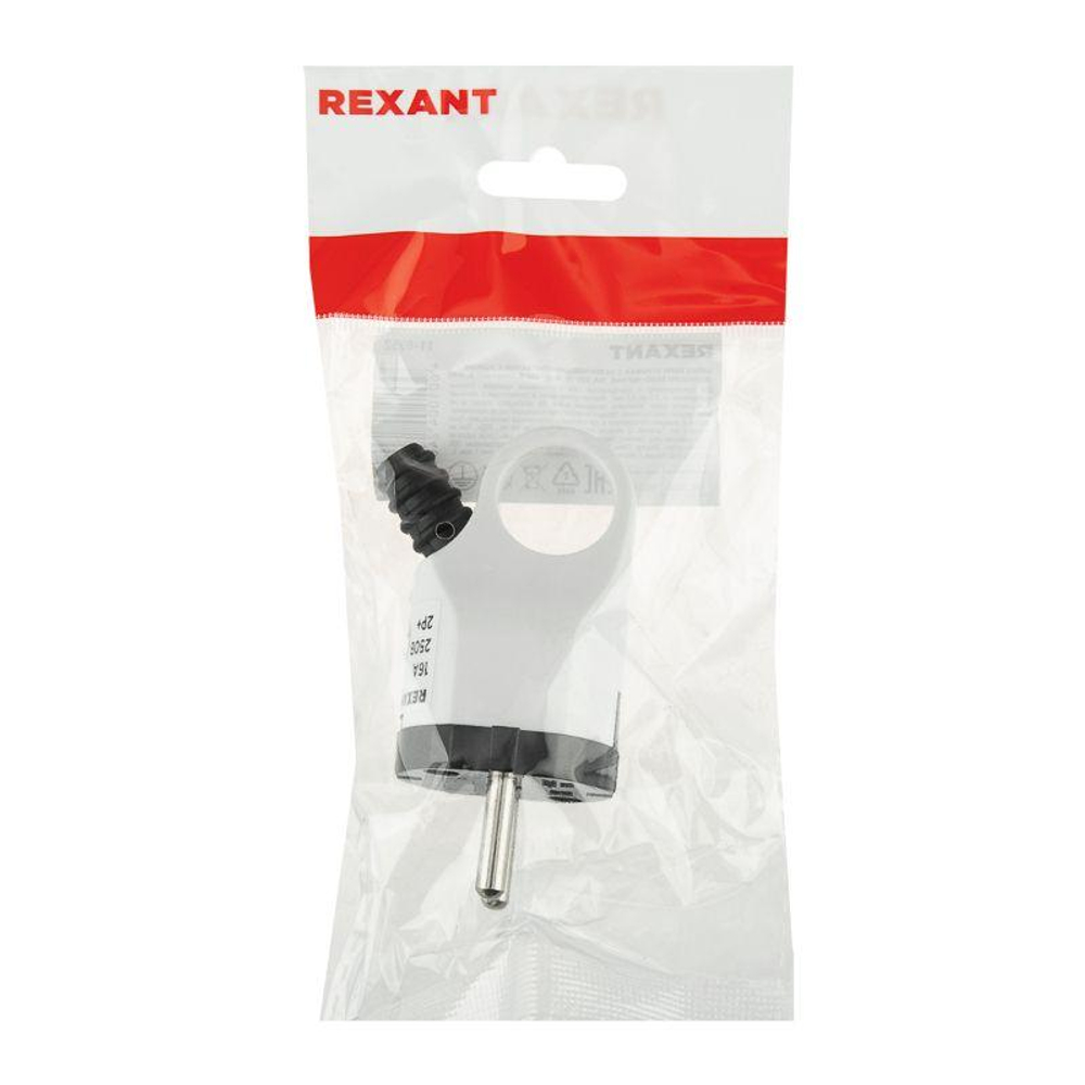 Вилка угловая 16А с заземл. евро стандарт с ушком (кольцом) бел./черн. Rexant 11-8952