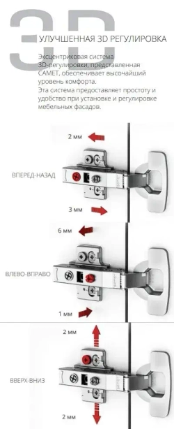 Петля мебельная SAMET MASTER со встроенным доводчиком Soft-Close, открывание 110 градусов, накладная