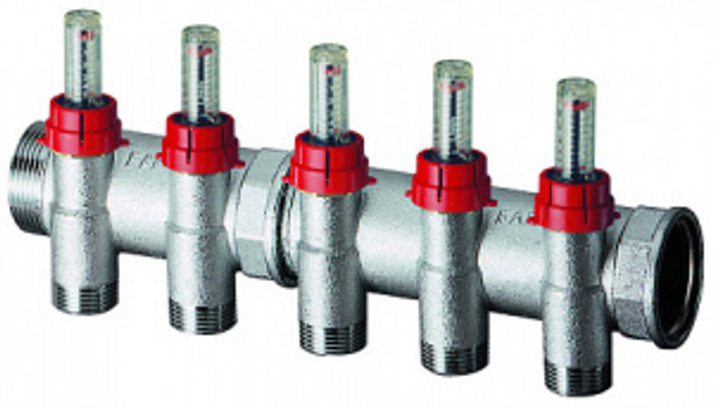 Коллектор запорный 1 1/4"(ВР-НР) с расходомер., 3отв. М24х19