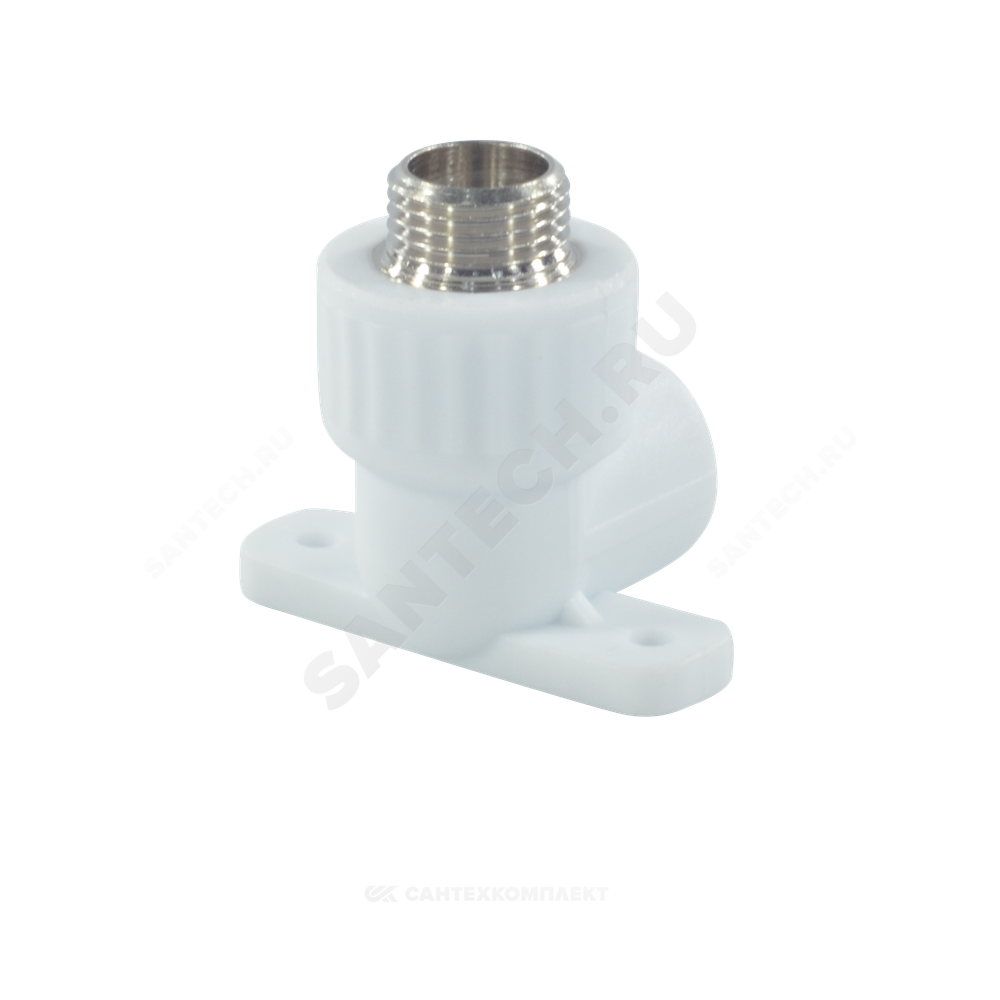 Угольник PP-R комбинированный белый Дн 20х1/2" НР с креплением VALFEX 10121020