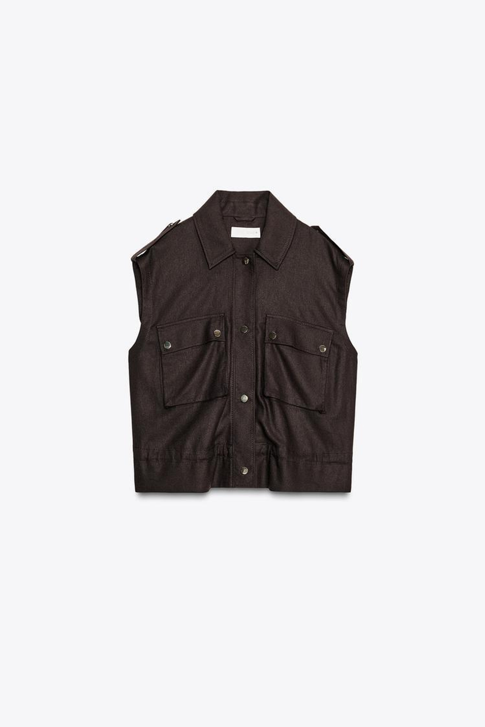 ZARA ЖИЛЕТ КАРГО ИЗ ЛЬНА, КОРИЧНЕВЫЙ