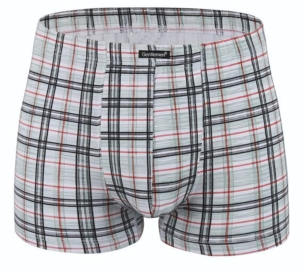 Облегающие мужские трусы-боксеры с принтом в клетку (Размер: XL) (Цвет: белый с зеленым)