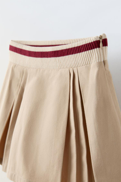 ZARA ЮБКА В РУБЧИК СО СКЛАДКАМИ, ПЕСОЧНЫЙ