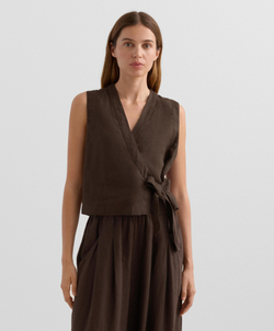 Oysho Топ из 100% льна с перекрестным кроем и завязками, темно-коричневый