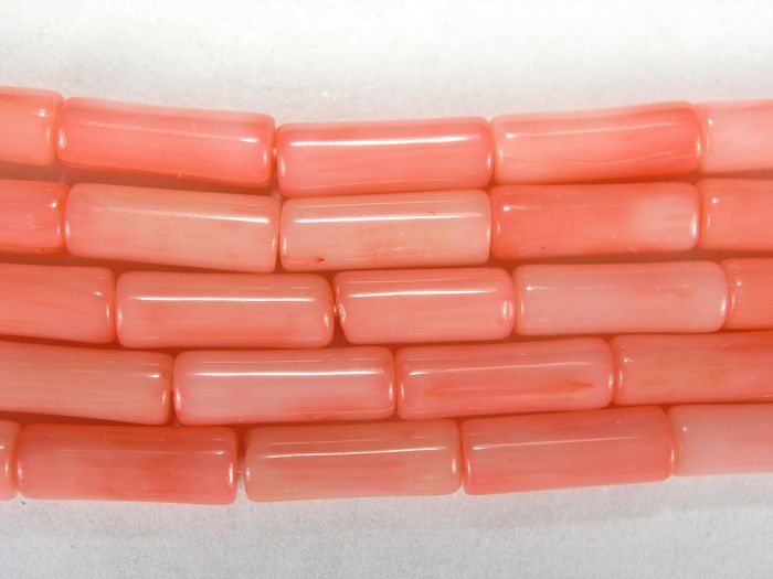 Бусина из коралла розового, облагороженного, фигурная, 3x9 мм (цилиндр, гладкая)
