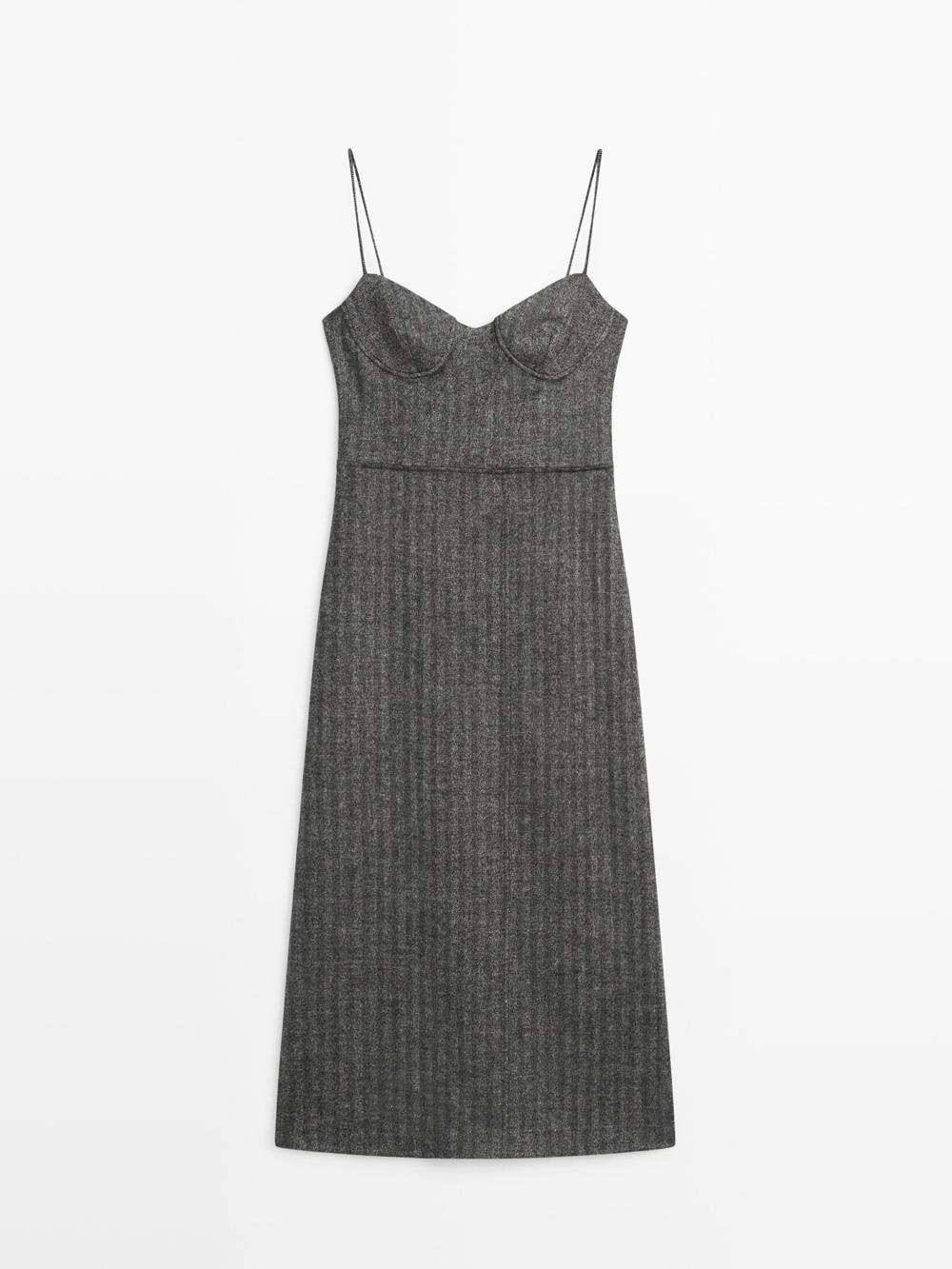 Massimo Dutti Платье миди на бретелях, маренго