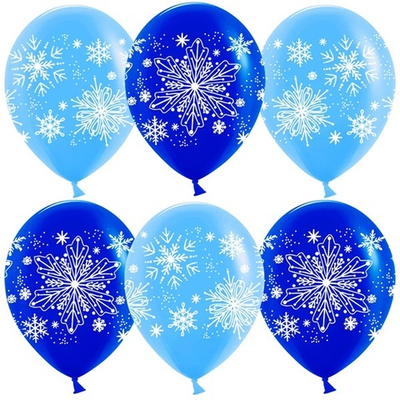 Воздушные шары Снежинки Искринки, Голубой/Синий, пастель 30 см с гелием и обработкой