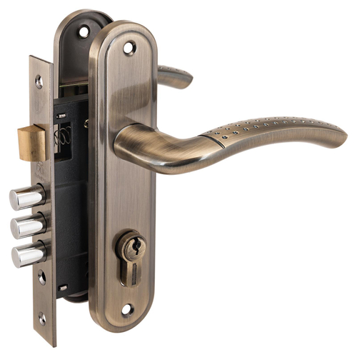 Замок врезной АЛЛЮР ЗВ4-132/3 -61А(1232)  AB ст.бронза,для дер.дверей с/руч(3 ригеля+1 защелка)/6804