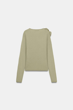 ZARA ДЖЕМПЕР С ЦВЕТАМИ, СВЕТЛЫЙ ХАКИ