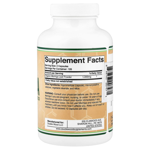 Double Wood Supplements, моринга, 210 капсул (500 мг в 1 капсуле)