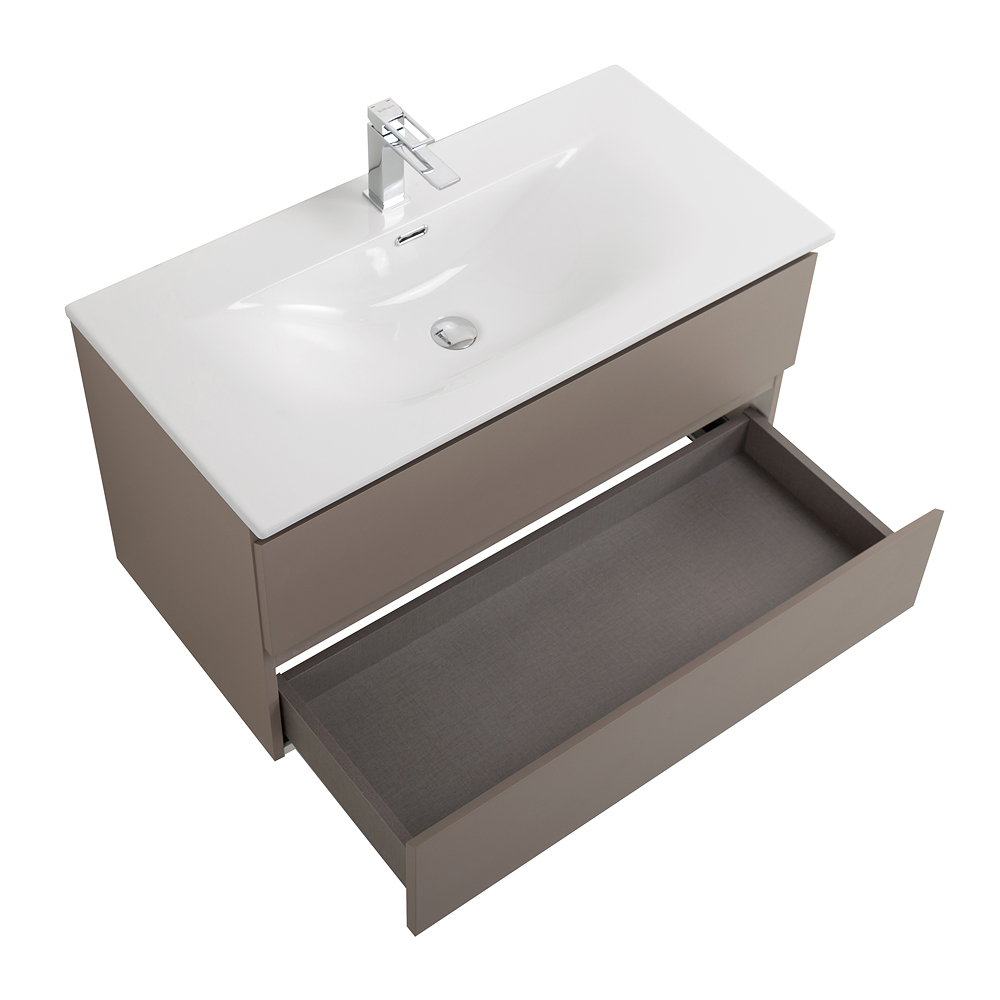 Тумба с раковиной подвесная BelBagno KRAFT-900-2C-SO-CO Бежевый матовый, раковина белая BB-8099-90