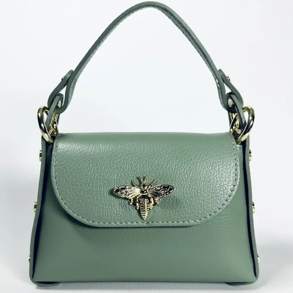 Женская сумочка с застежкой-пчелкой из натуральной кожи мятного цвета