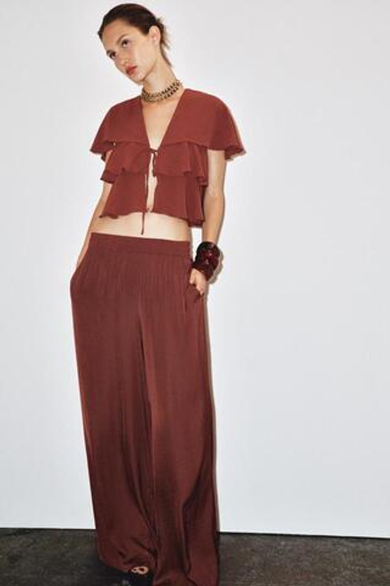ZARA ШИРОКИЕ БРЮКИ, ТЕРРАКОТОВЫЙ
