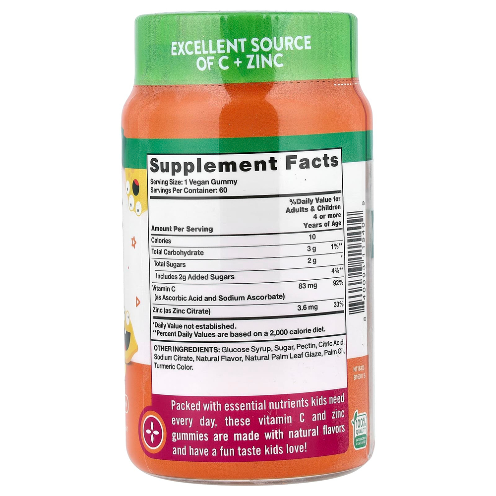 Nature's Truth, Just 4 Kids, жевательные мармеладки с витамином C и цинком, с натуральным вкусом лимона, 60 жевательных таблеток