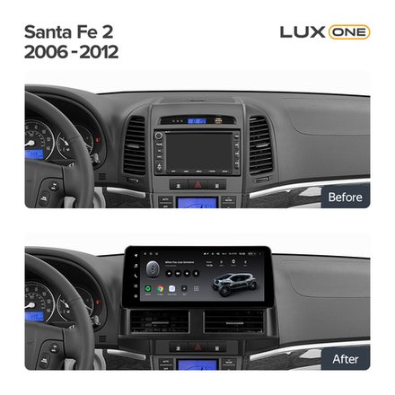 Магнитола для Hyundai Santa Fe 2006-2012 (3 и 4 кнопки) - Teyes LUX ONE монитор 12.3" 2K QLED на Android 10, CarPlay, 4G SIM-слот, 6/128ГБ