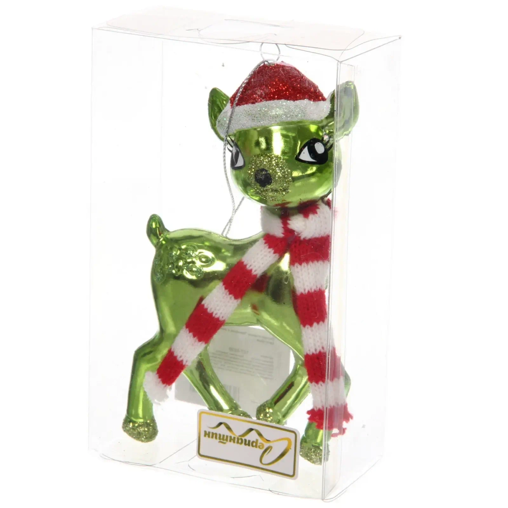 Елочная игрушка «Оленёнок в шапочке» 7*4*13 см, Салатовый