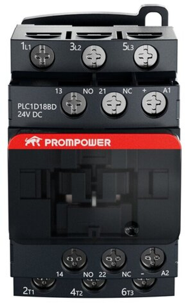 Контактор Prompower PLC1D18BD серии Pulse, ток 18А, 3 полюса, доп контакт 1НО+1НЗ, катушка 24DC