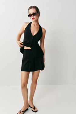 ZARA ШОРТЫ С ЗАЩИПАМИ, ЧЕРНЫЙ