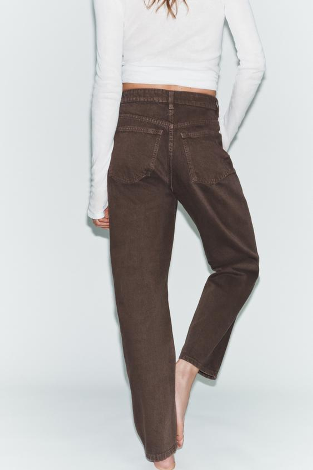 ZARA ДЖИНСЫ TRF MOM FIT С ВЫСОКОЙ ПОСАДКОЙ, КОРИЧНЕВЫЙ