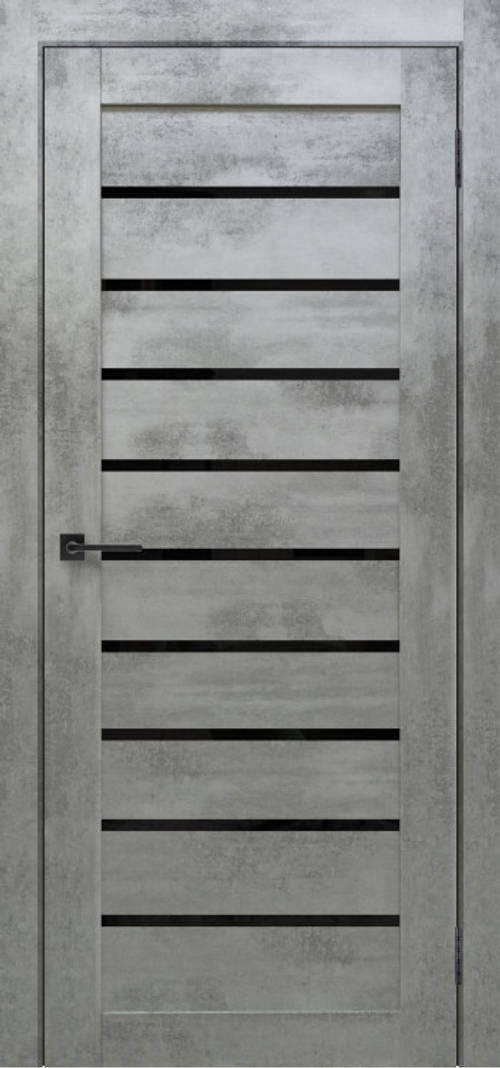 Межкомнатная дверь X-2 / Цвет Бетон светлый / Остекление "Лакобель черное" / Двери Верда