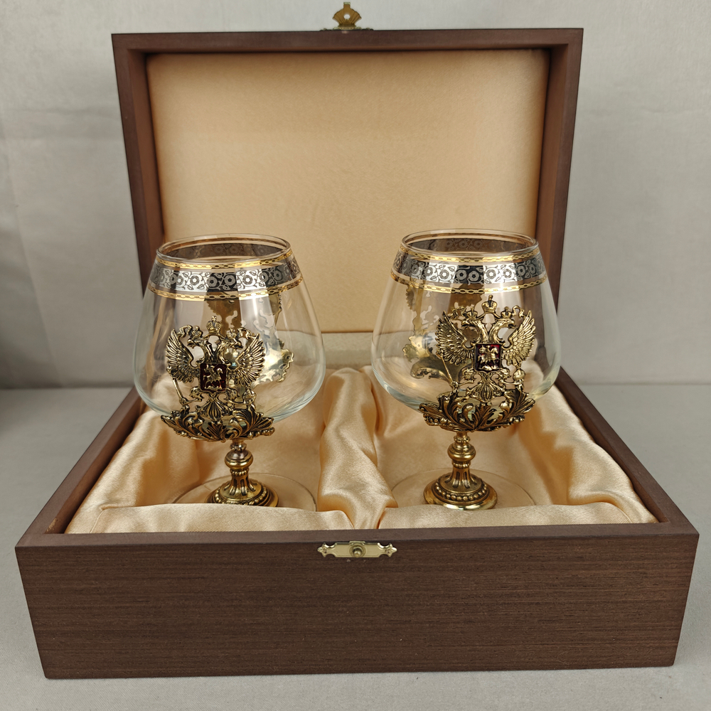 Набор из 2-х бокалов для коньяка "Герб РФ" (подарочный футляр)