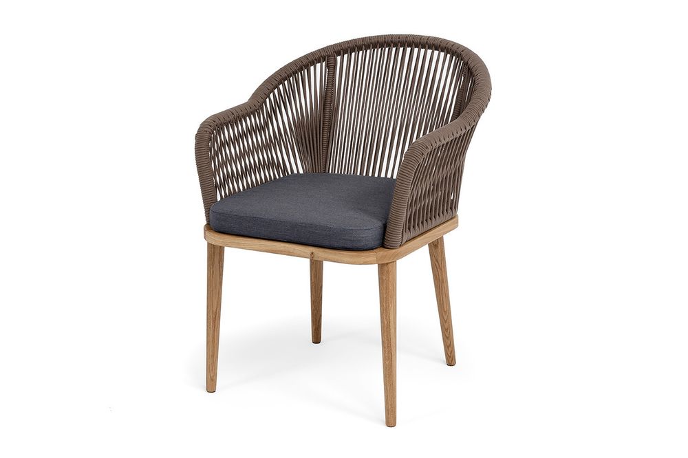 &quot;Лион&quot; стул плетеный из роупа, основание дуб, роуп коричневый круглый, ткань темно-серая 027