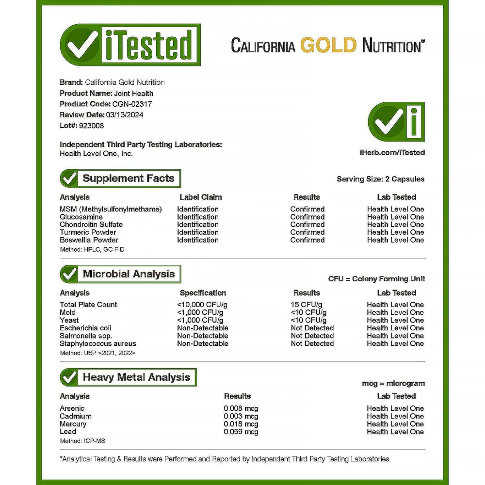 California Gold Nutrition, Sport, добавка для здоровья суставов с МСМ, гидрохлоридом глюкозамина, хондроитинсульфатом, куркумой и босвеллией, 90 растительных капсул