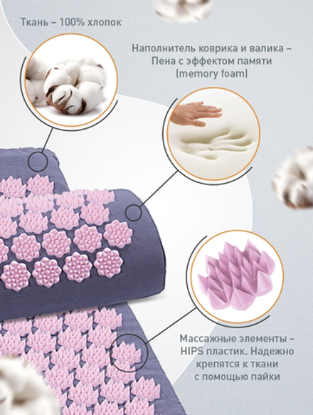 Массажный набор акупунктурный коврик + подушка Comfox (серо-розовый)