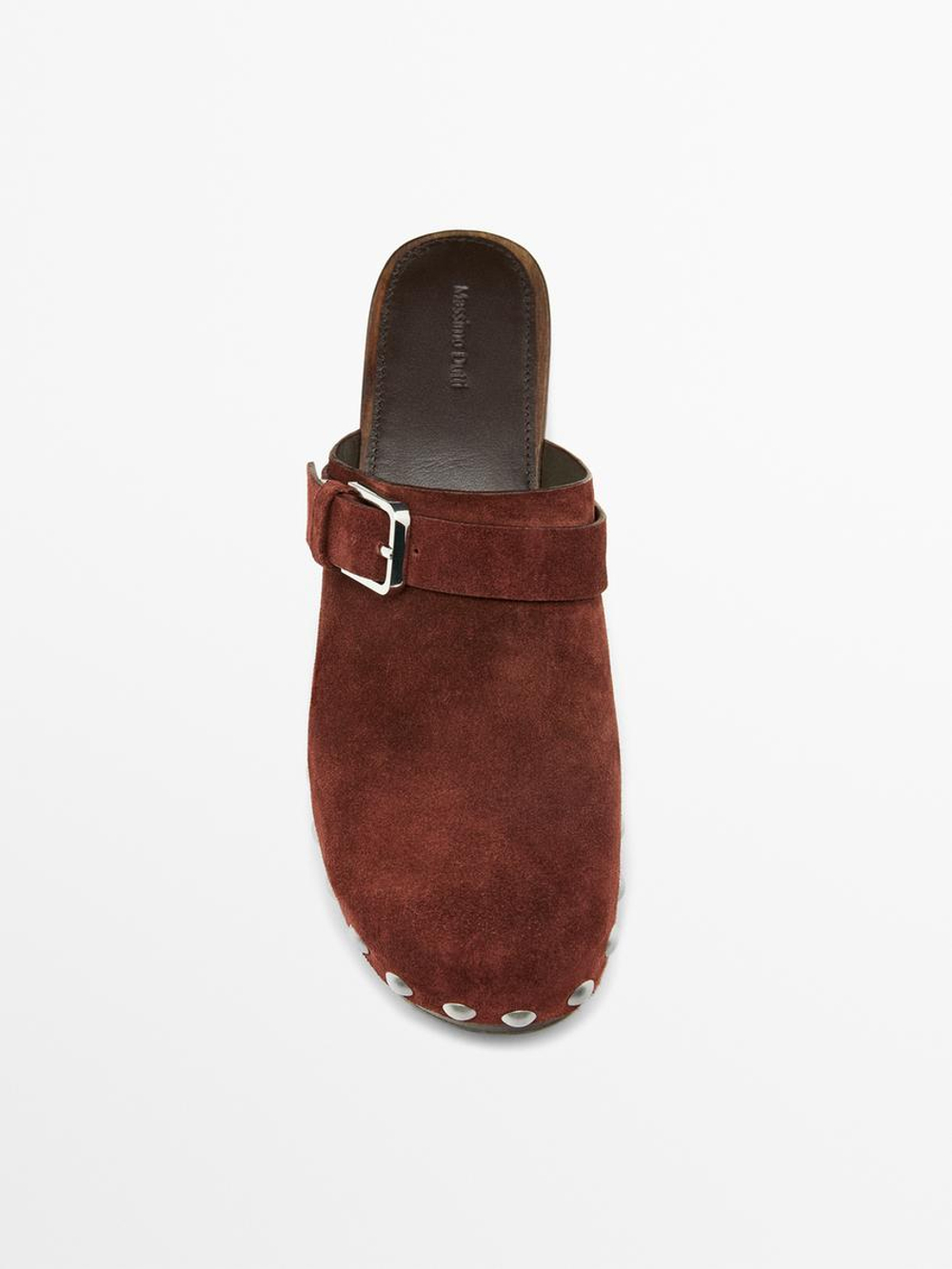 Massimo Dutti Кожаные сабо с пряжкой, терракотовый