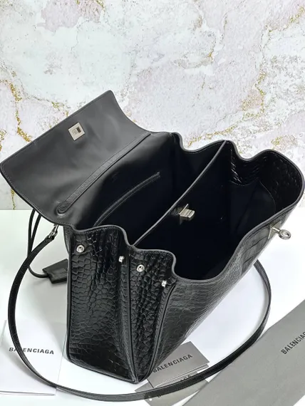 BALENCIAGA RODEO HANDBAG с крокодиловым тиснением, черная