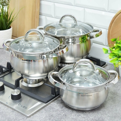 Набор кастрюль 3 предмета (2,1л, 3,1л, 4,1л) нерж, индукция, НМ 5206