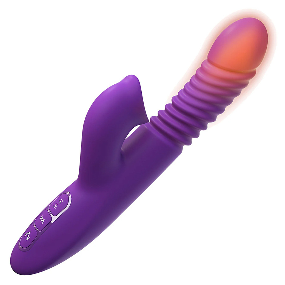 Вибратор-кролик 23,5см с поступательными движениями, вращением, нагревом PipeDream Fantasy for Her Ultimate Thrusting Clit Stimulate Dual Silicone Vibrator Purple 495712